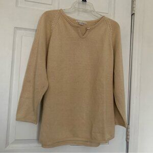 Vintage silk knit Sweater medium pullover notch v-neck cream ivory